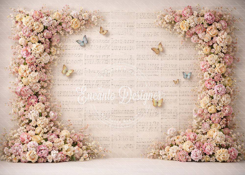 Avezano Vintage Floral Sheet Music Photography Background By Encanto Designer