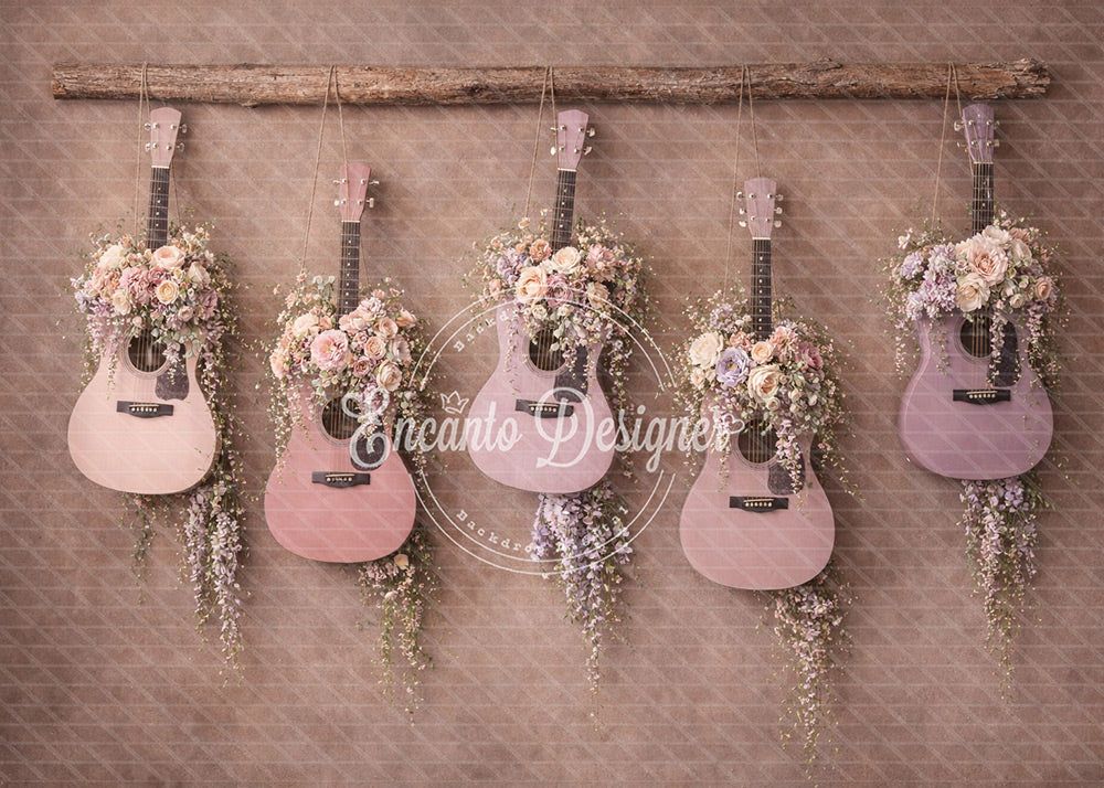 Avezano Pink Guitar Floral Boho Photography Background By Encanto Designer