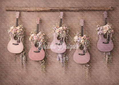 Avezano Pink Guitar Floral Boho Photography Background By Encanto Designer
