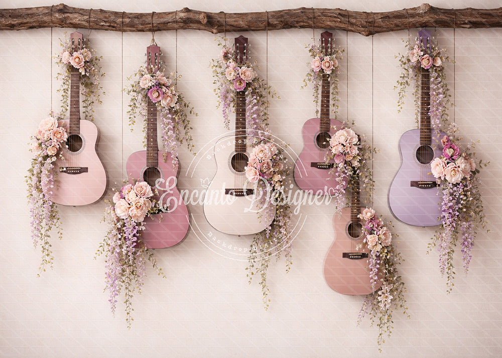 Avezano Pastel Guitar Floral Photography Background By Encanto Designer