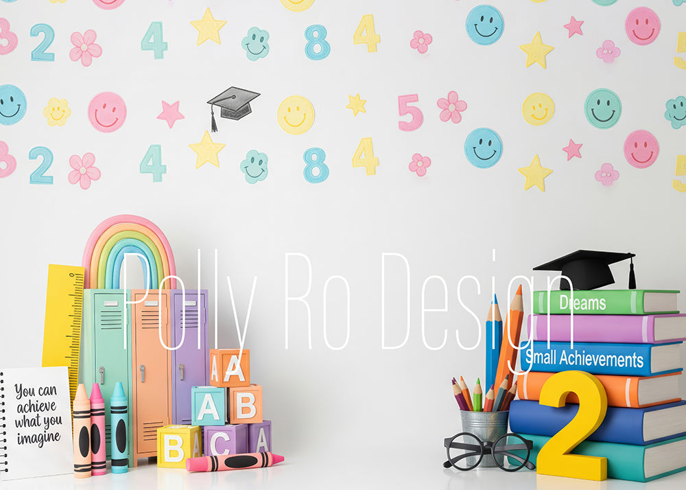 Avezano Colorful School Learning Supplies Graduation Photography Backdrop Designed By Polly Ro Design