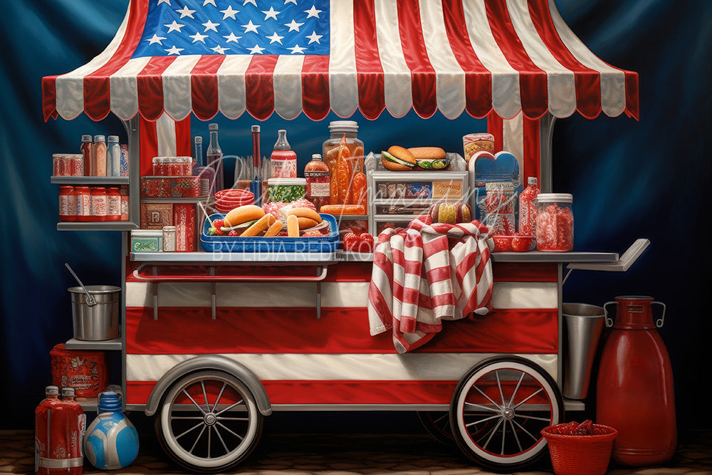 Avezano USA Patriotic Hot Dog Food Cart Photography Backdrop Designed By Lidia Redekopp