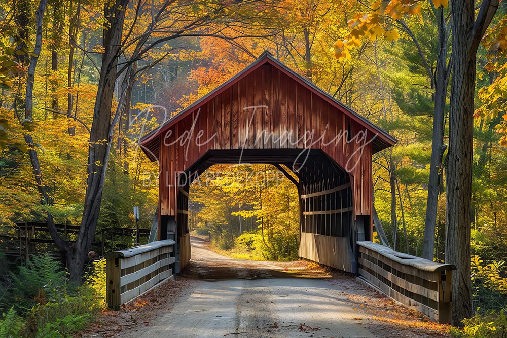 Avezano Autumn Covered Bridge Rustic Photography Backdrop Designed By Lidia Redekopp