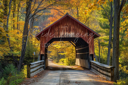 Avezano Autumn Covered Bridge Rustic Photography Backdrop Designed By Lidia Redekopp