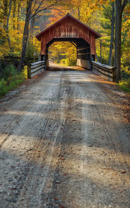 Avezano Autumn Covered Bridge Rustic Photography Backdrop Designed By Lidia Redekopp