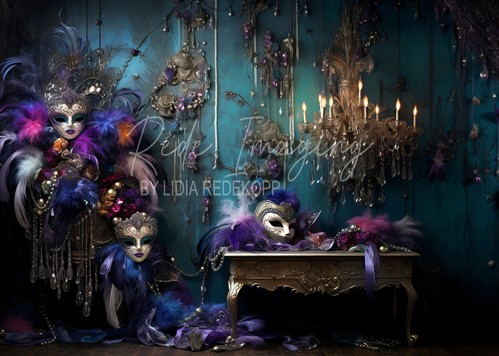 Avezano Purple Feather Masquerade Mask Photography Backdrop Designed By Lidia Redekopp