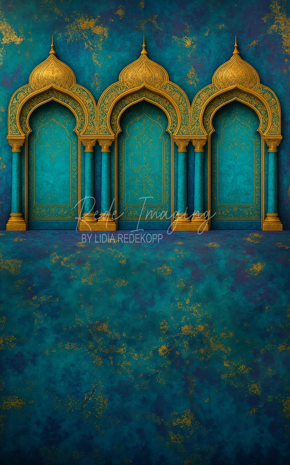 Avezano Moroccan Gold Arch Teal Photography Backdrop Designed By Lidia Redekopp