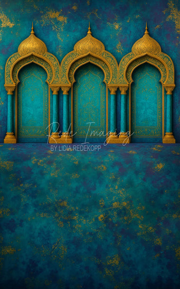 Avezano Moroccan Gold Arch Teal Photography Backdrop Designed By Lidia Redekopp