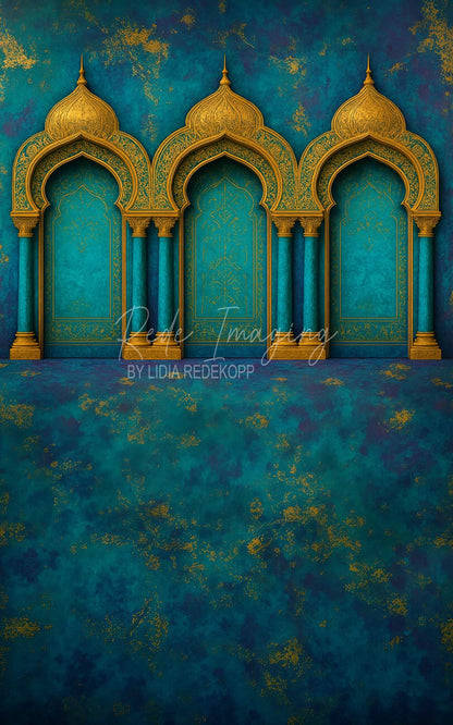 Avezano Moroccan Gold Arch Teal Photography Backdrop Designed By Lidia Redekopp