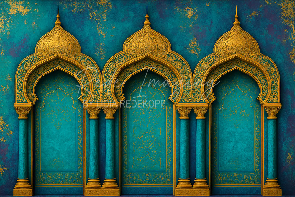 Avezano Moroccan Gold Arch Teal Photography Backdrop Designed By Lidia Redekopp