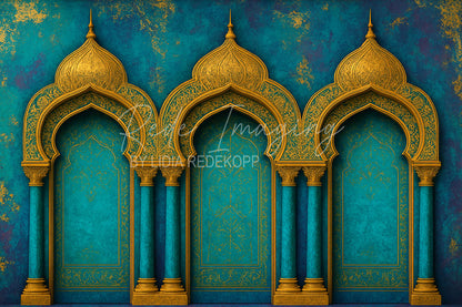 Avezano Moroccan Gold Arch Teal Photography Backdrop Designed By Lidia Redekopp