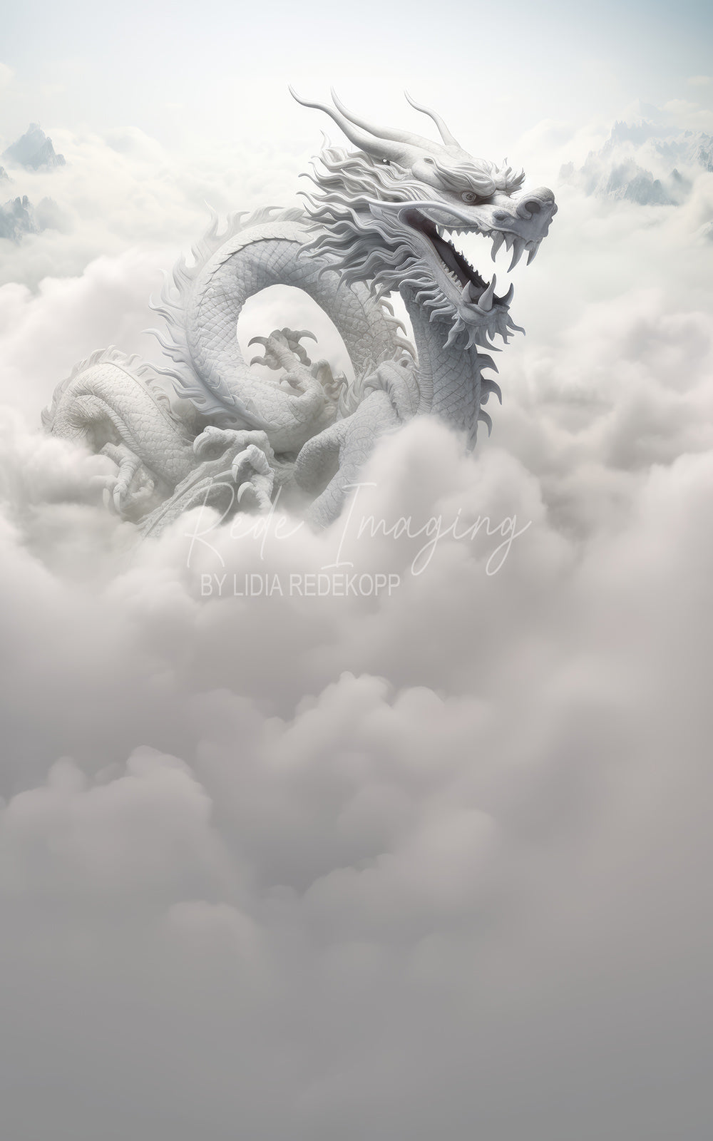 Avezano White Chinese Dragon Cloud Mountain Photography Backdrop Designed By Lidia Redekopp