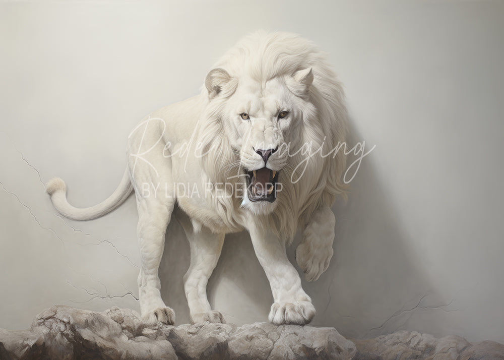 Avezano White Lion Roaring Rock Photography Backdrop Designed By Lidia Redekopp