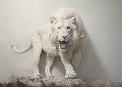 Avezano White Lion Roaring Rock Photography Backdrop Designed By Lidia Redekopp