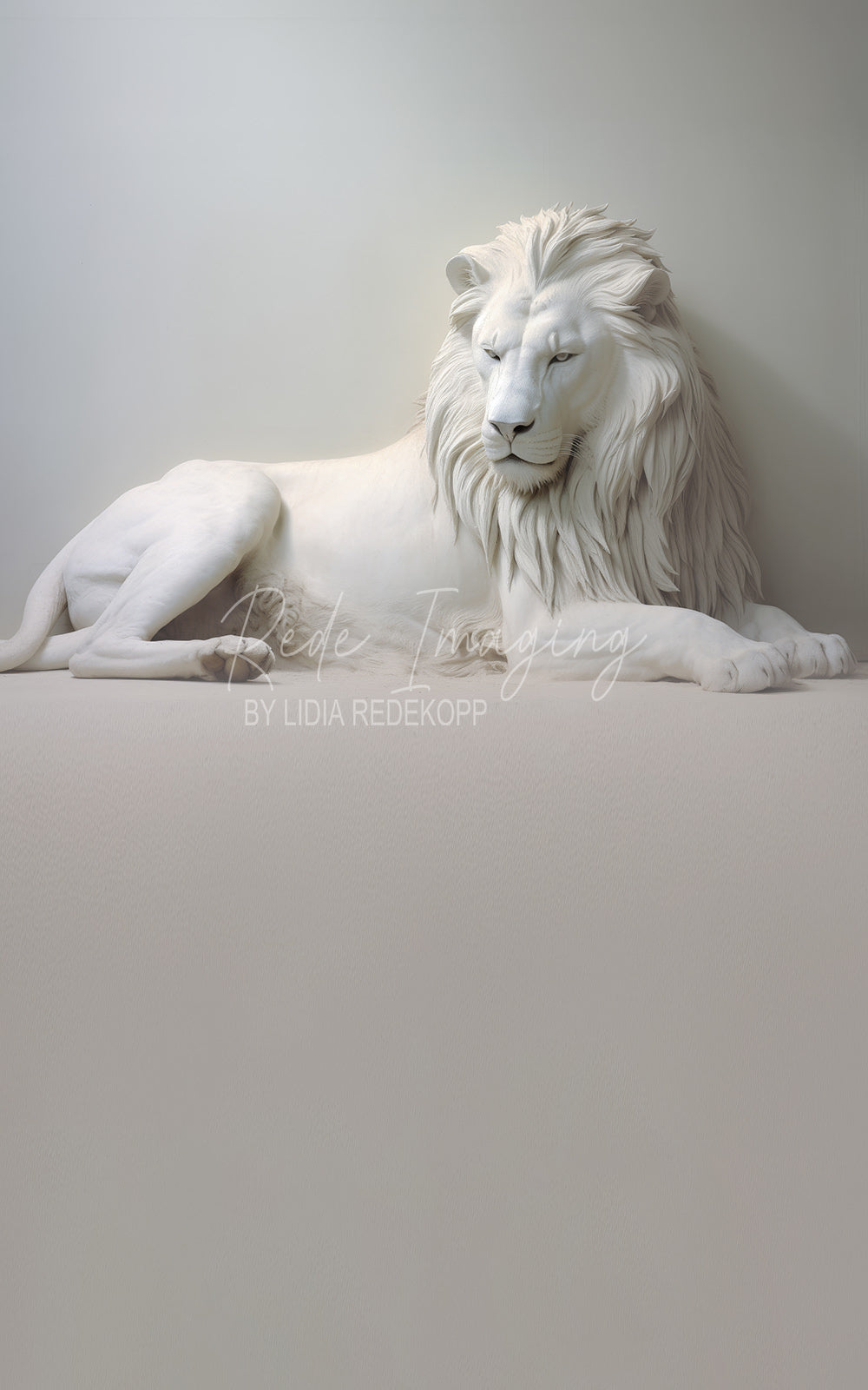 Avezano White Lion Lying Sculpture Photography Backdrop Designed By Lidia Redekopp