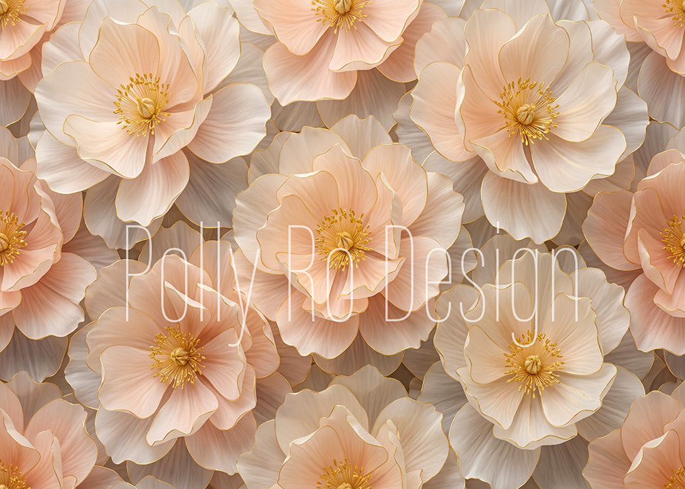 Avezano Gold Edge Peach Flower Photography Backdrop Designed By Polly Ro Design