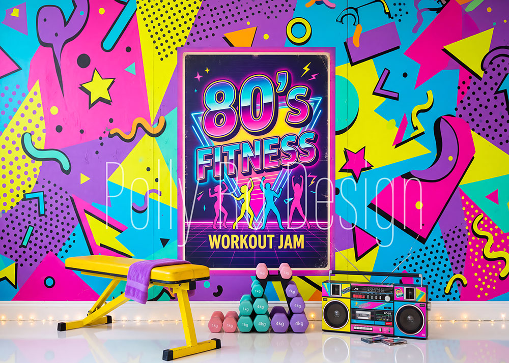 Avezano 80s Retro Fitness Workout Photography Backdrop Designed By Polly Ro Design
