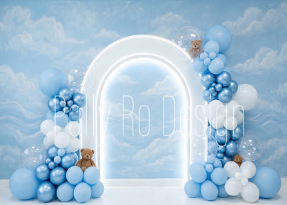 Avezano Blue White Teddy Bear Balloon Arch Photography Backdrop Designed By Polly Ro Design
