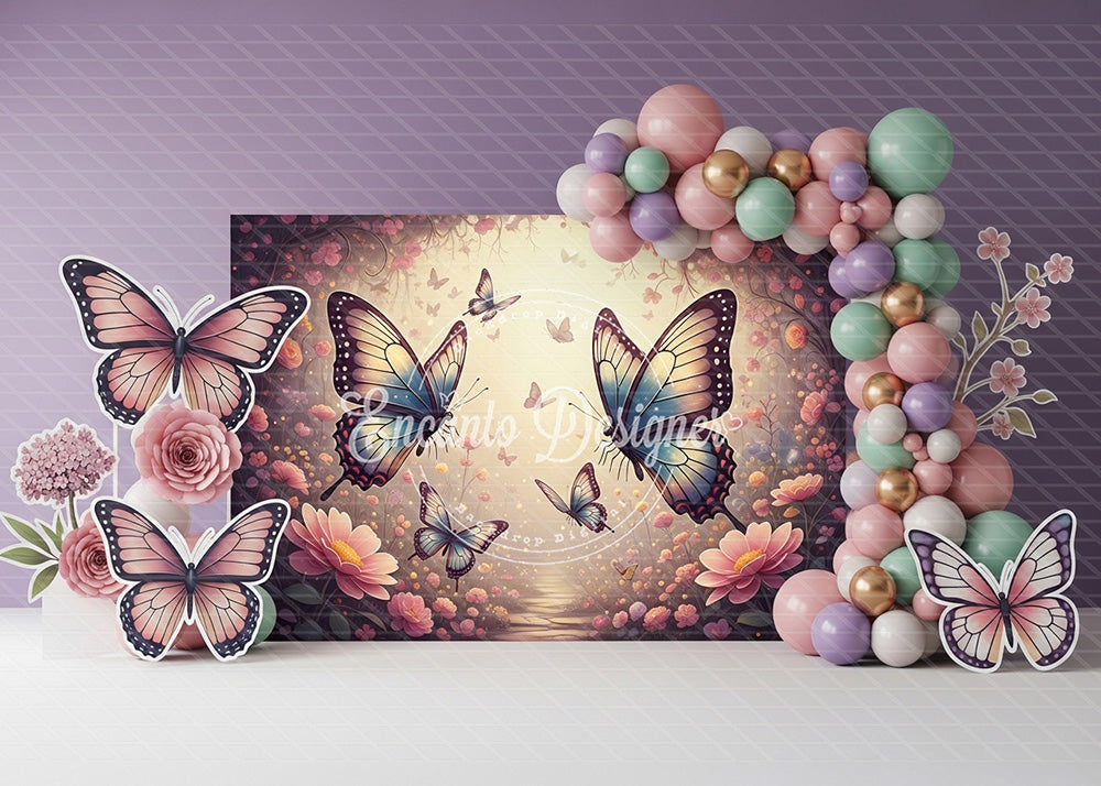 Avezano Whimsical Butterfly Floral Pastel Balloon Photography Background By Encanto Designer