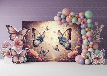 Avezano Whimsical Butterfly Floral Pastel Balloon Photography Background By Encanto Designer