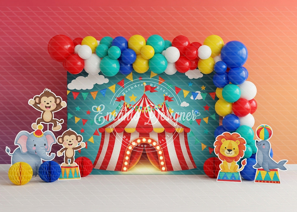 Avezano Colorful Circus Tent Animal Balloon Photography Background By Encanto Designer