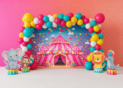 Avezano Pink Carnival Circus Tent Animal Balloon Photography Background By Encanto Designer