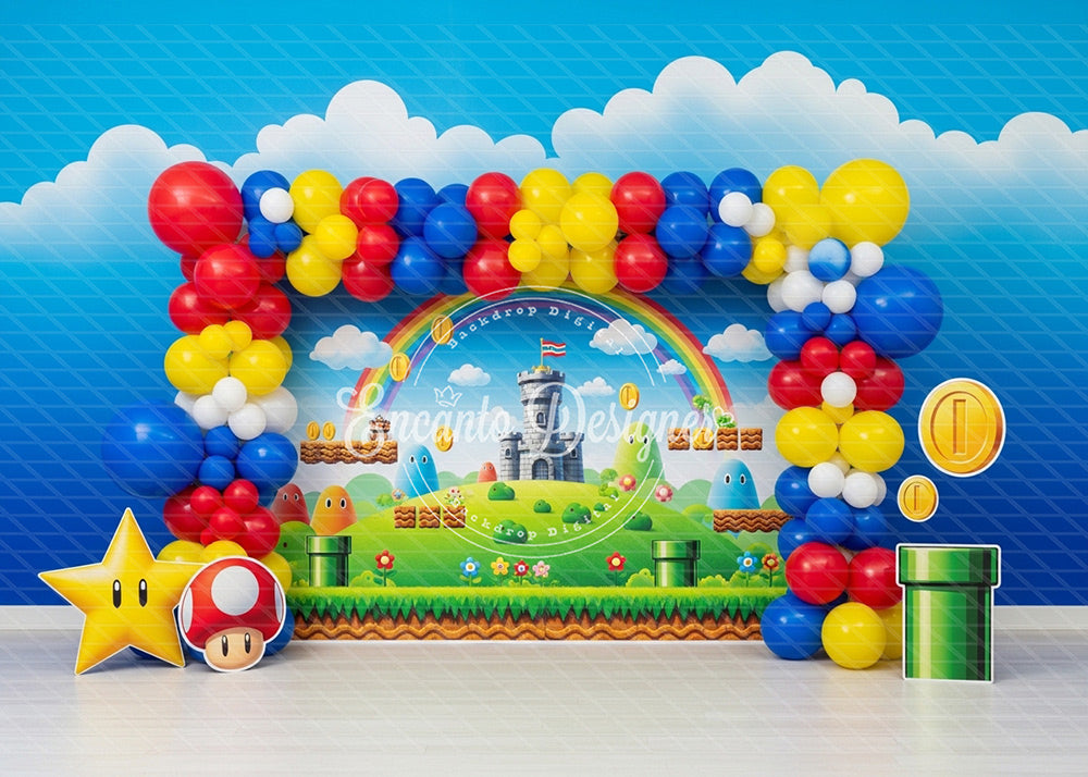 Avezano Super Mario Castle Game Balloon Birthday Photography Background By Encanto Designer