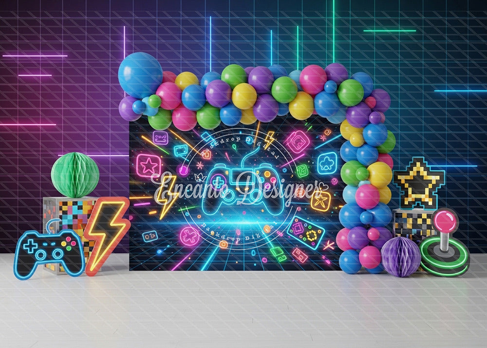 Avezano Neon Video Game Controller Party Photography Background By Encanto Designer