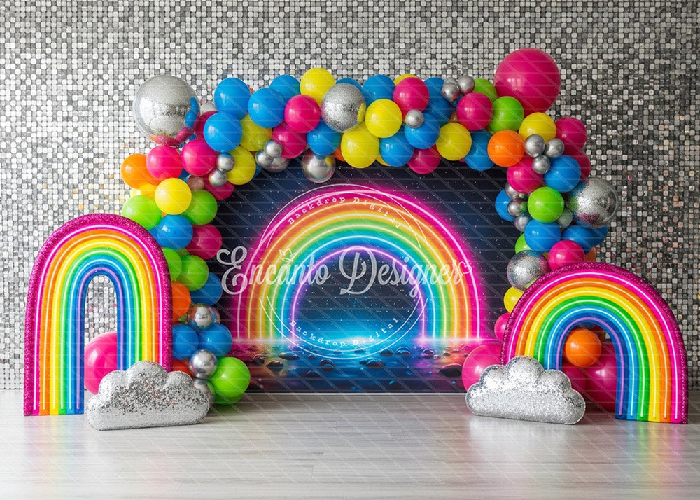 Avezano Neon Rainbow Disco Ball Party Photography Background By Encanto Designer