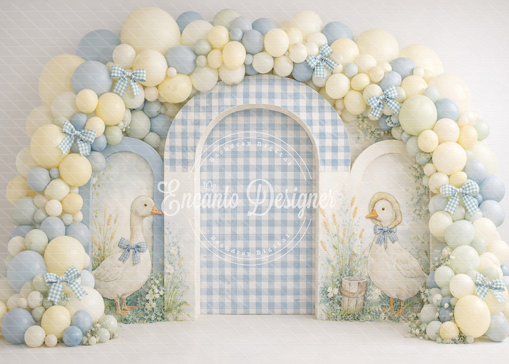 Avezano Blue Gingham Duck Pastel Balloon Birthday Photography Background By Encanto Designer