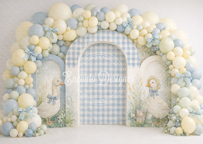 Avezano Blue Gingham Duck Pastel Balloon Birthday Photography Background By Encanto Designer