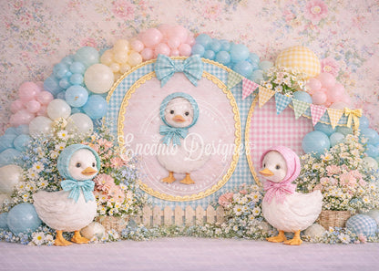 Avezano Vintage Duckling Floral Balloon Photography Background By Encanto Designer