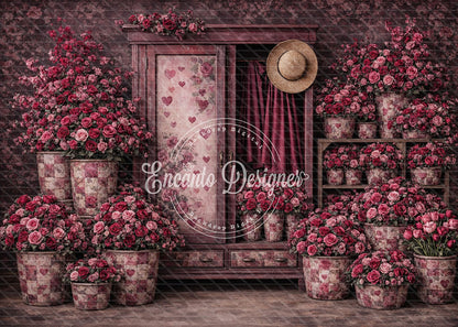 Avezano Dark Red Rose Heart Cupboard Photography Background By Encanto Designer