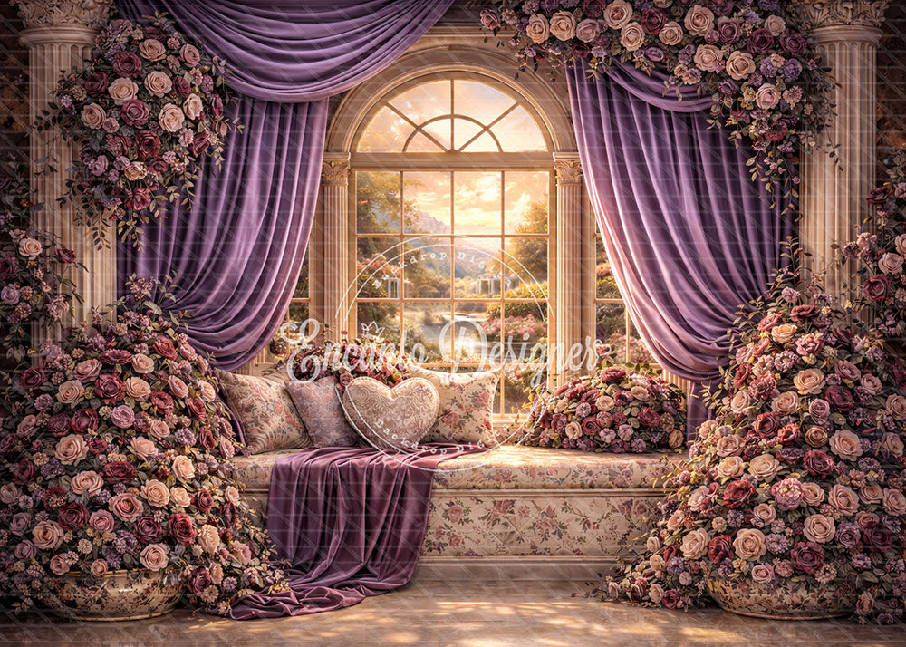 Avezano Lavender Floral Window Nook Photography Background By Encanto Designer
