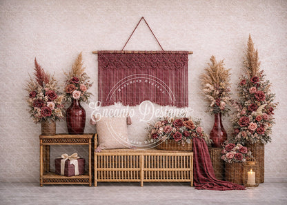 Avezano Boho Macrame Floral Rattan Photography Background By Encanto Designer