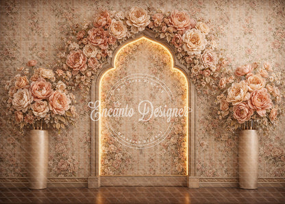 Avezano Peach Floral Neon Arch Photography Background By Encanto Designer