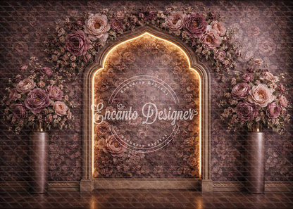 Avezano Mauve Floral Neon Arch Photography Background By Encanto Designer