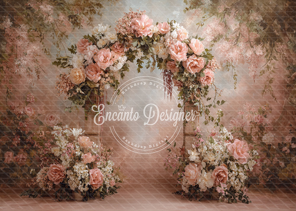 Avezano Vintage Peach Floral Arch Photography Background By Encanto Designer