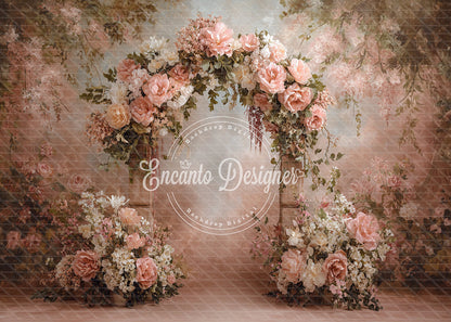 Avezano Vintage Peach Floral Arch Photography Background By Encanto Designer
