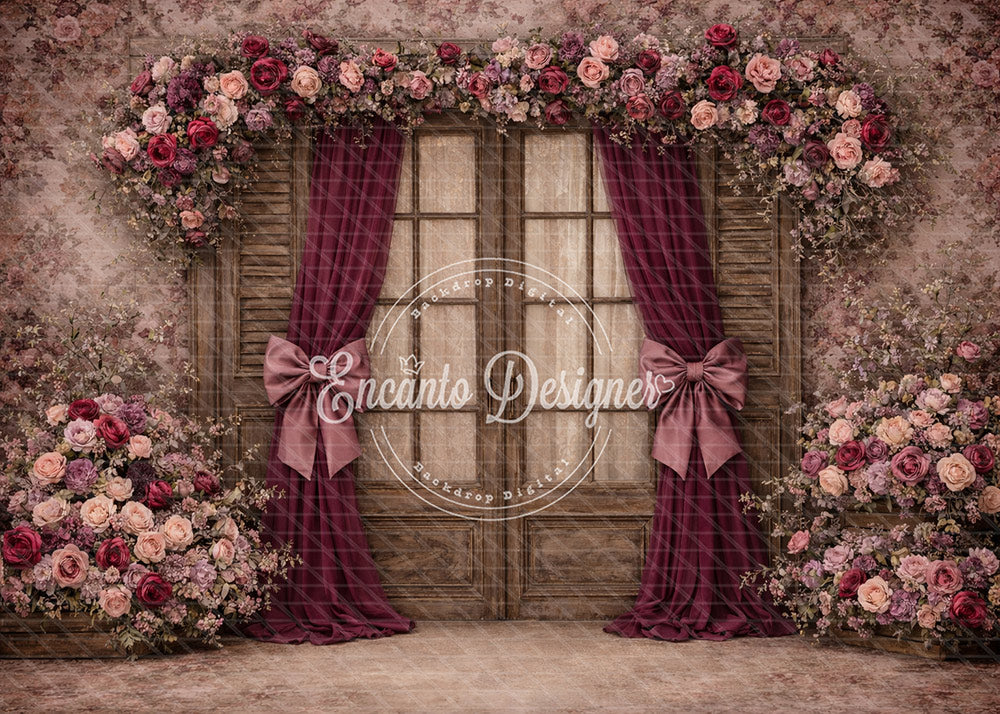Avezano Rustic Wood Door Floral  Photography Background By Encanto Designer