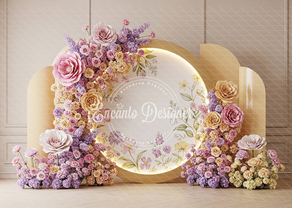 Avezano Gold Neon Round Floral Photography Background By Encanto Designer