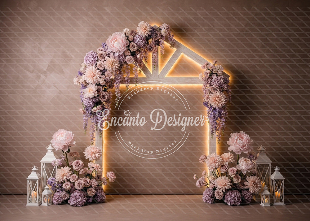 Avezano House Shaped Neon Purple Floral Photography Background By Encanto Designer