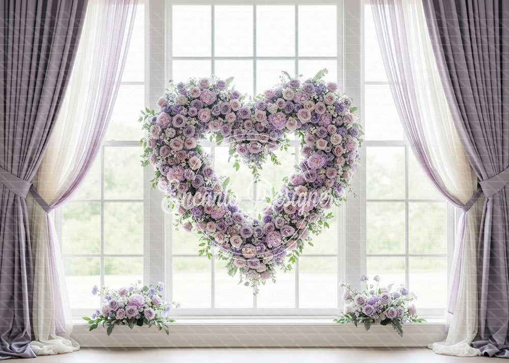 Avezano Purple Floral Heart Window Photography Background By Encanto Designer