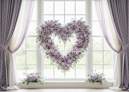 Avezano Purple Floral Heart Window Photography Background By Encanto Designer