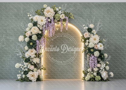 Avezano Sage Green Neon Arch Floral Photography Background By Encanto Designer