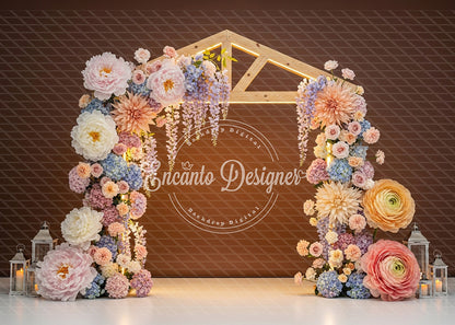 Avezano Pastel Floral House-Shaped Neon Arch Photography Background By Encanto Designer