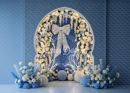 Avezano Blue Floral Bow Neon Arch Photography Background By Encanto Designer