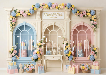 Avezano Pastel Boutique Window Floral Photography Backdrop Designed By Polly Ro Design