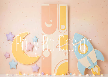 Avezano Pastel Space Rocket Baby Photography Backdrop Designed By Polly Ro Design