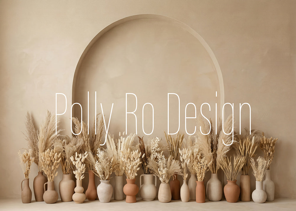 Avezano Neutral Boho Dried Flower Arch Photography Backdrop Designed By Polly Ro Design